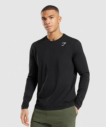 Long Sleeve Męskie Gymshark Crest Czarne | PL 3623CTV